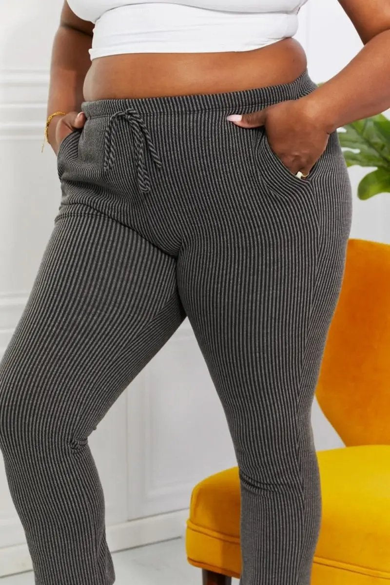 Blumin Apparel Full Size Easy Living Ribbed Joggers - Love Salve